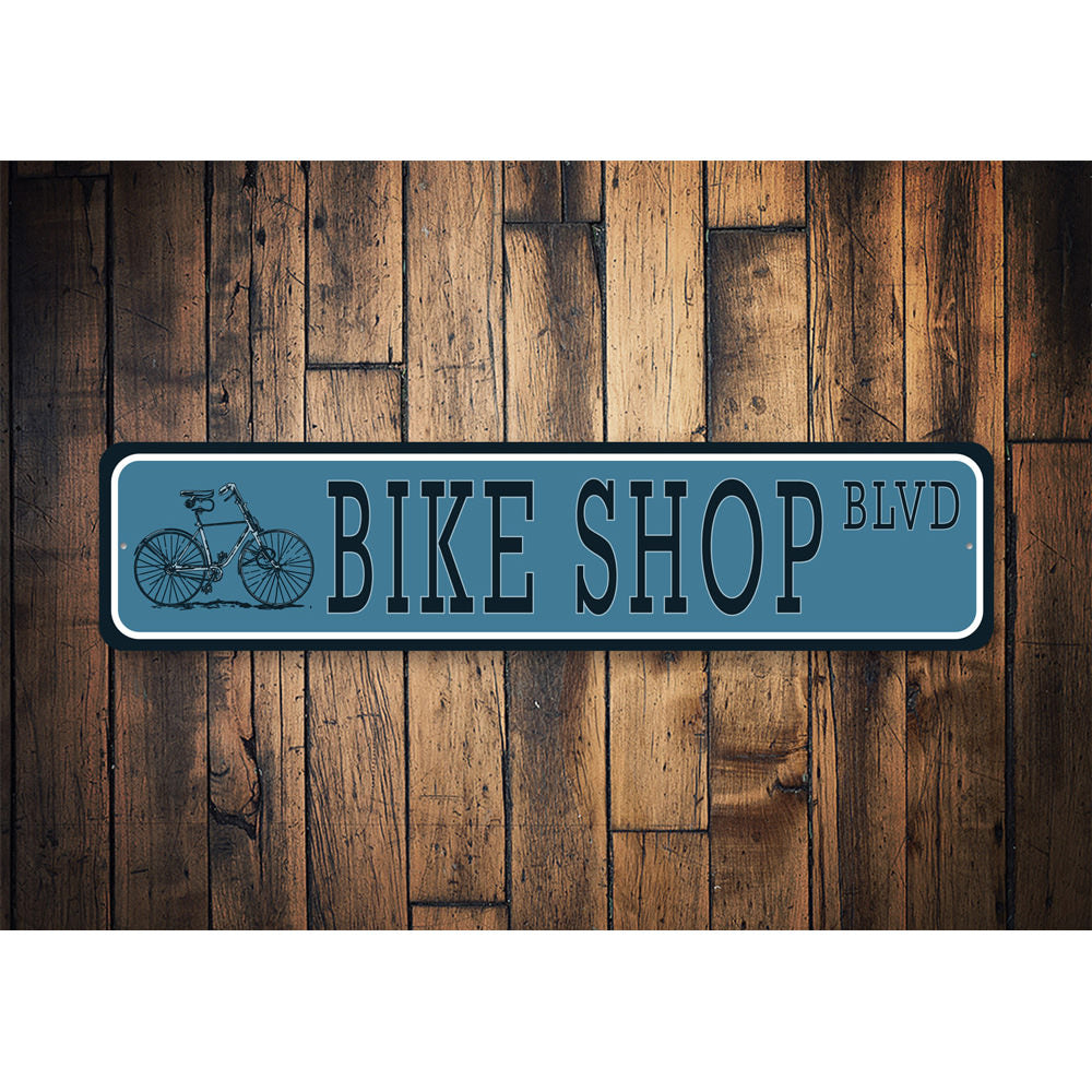 Bike Shop Blvd, Biker Gift Sign, Bicycle Wall Decor