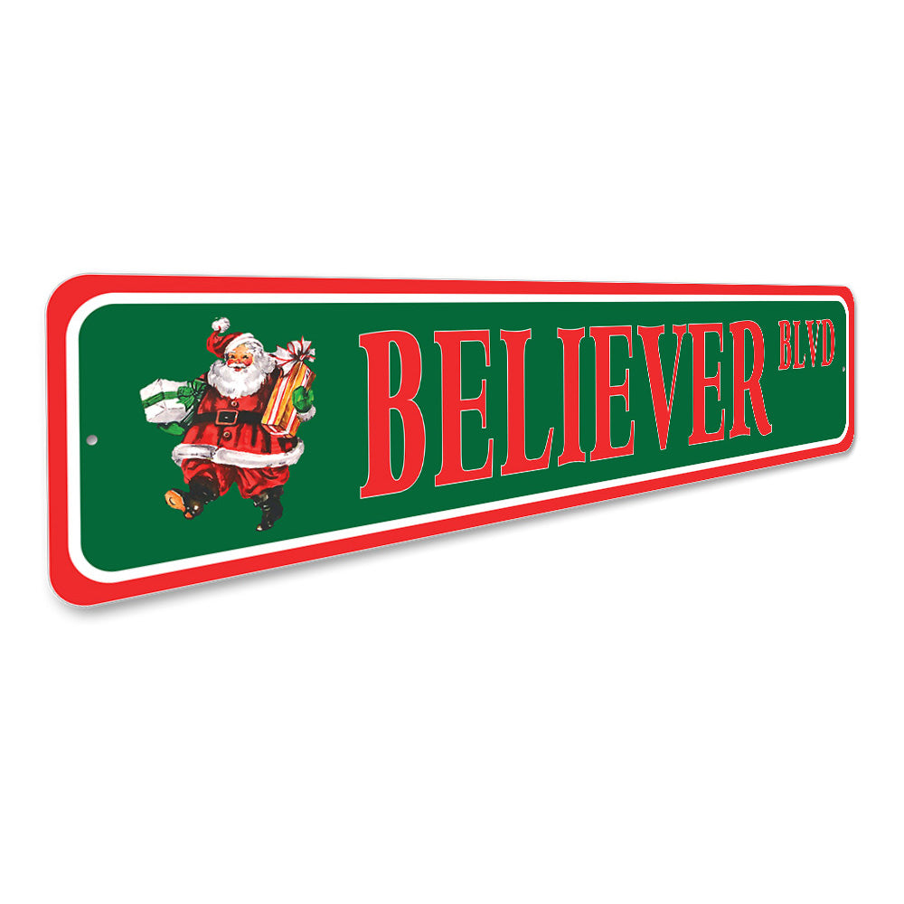Santa Believer Blvd, Decorative Christmas Sign, Holiday Sign