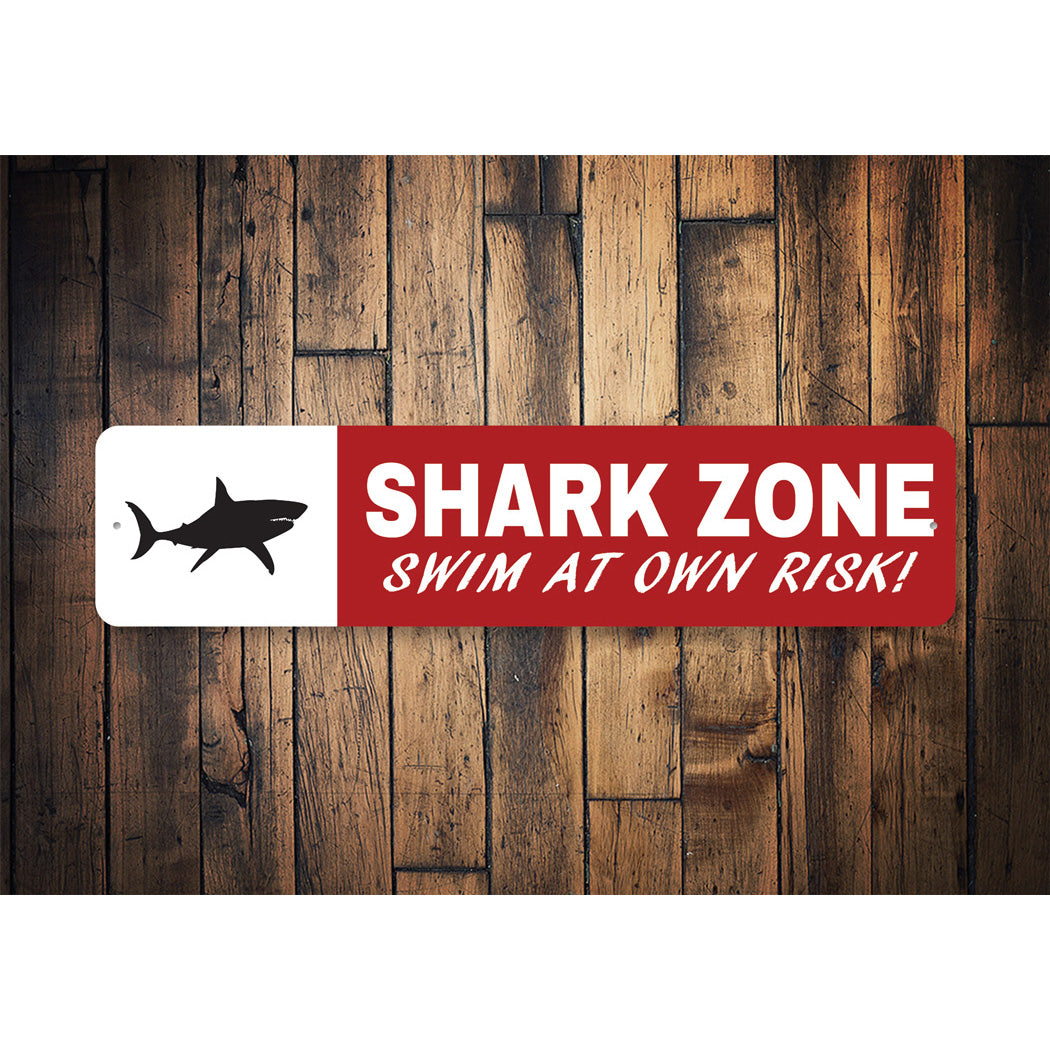 Shark Zone Swim At Own Risk Sign