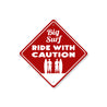 Big Surf Ride With Caution Sign