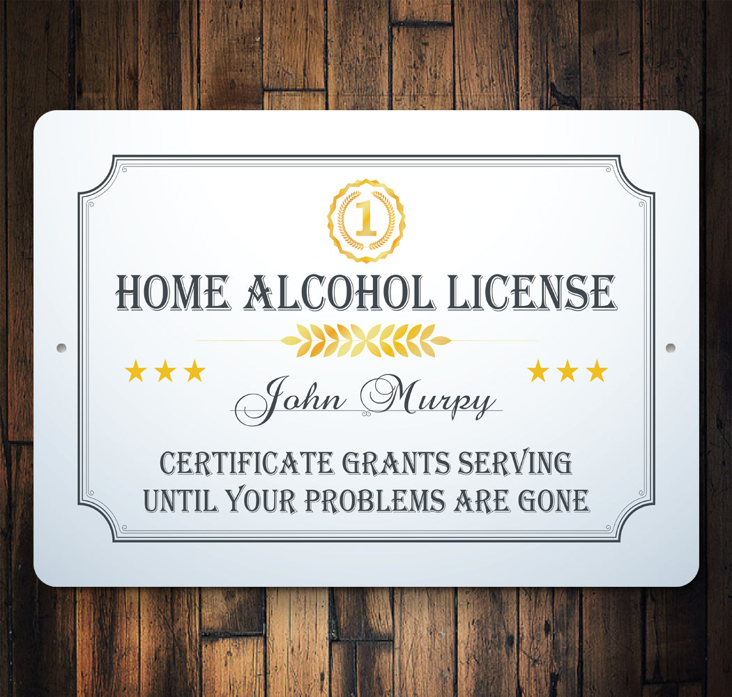 Home Bar Alcohol License Sign