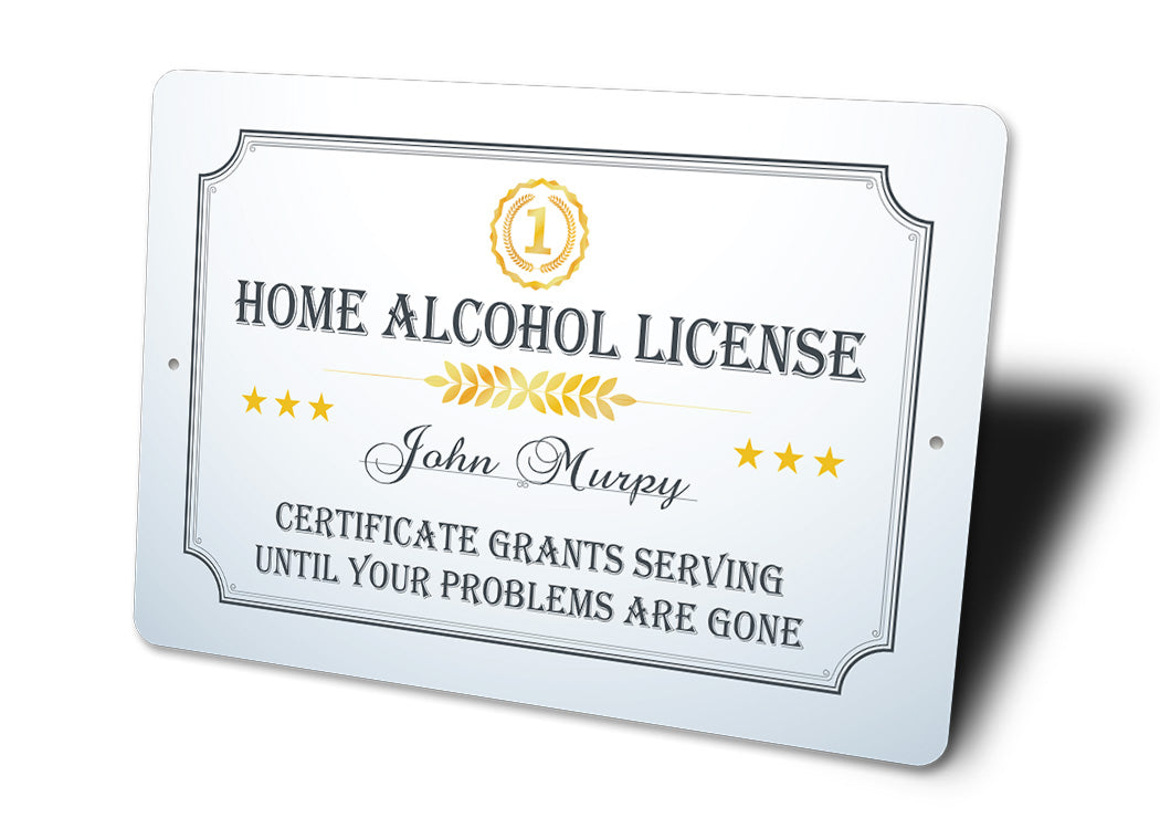 Home Bar Alcohol License Sign