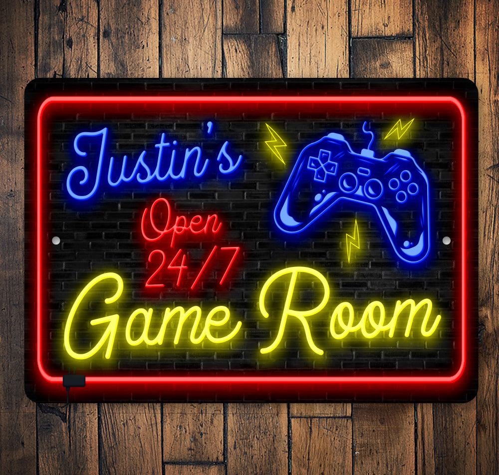 Personalized Open 24 7 Neon Gaming Room Sign