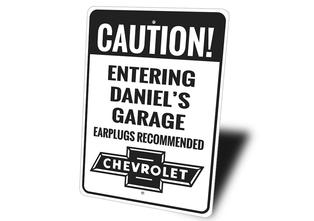 Caution Entering Garage Earplugs Recommended Sign