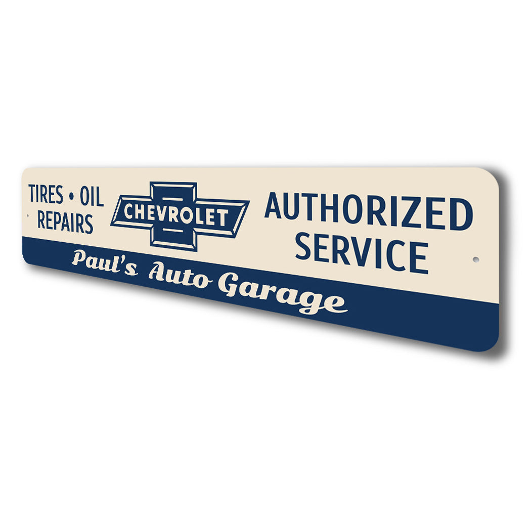 Custom Chevy Auto Garage Tires Oil Repairs Sign