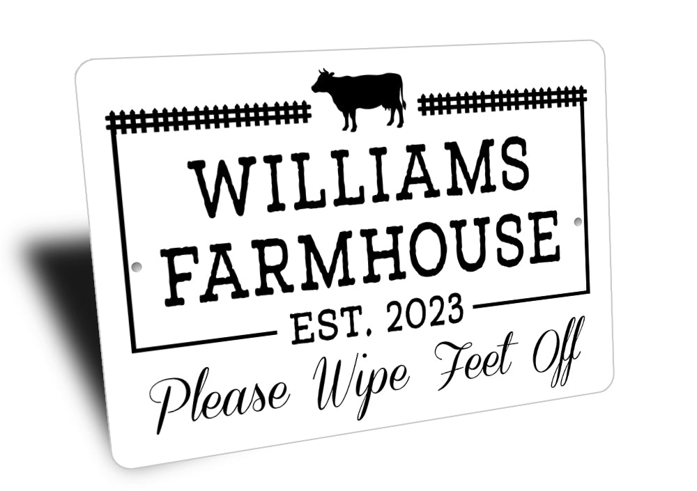 Family Name Farmhouse Please Wipe Feet Off Sign