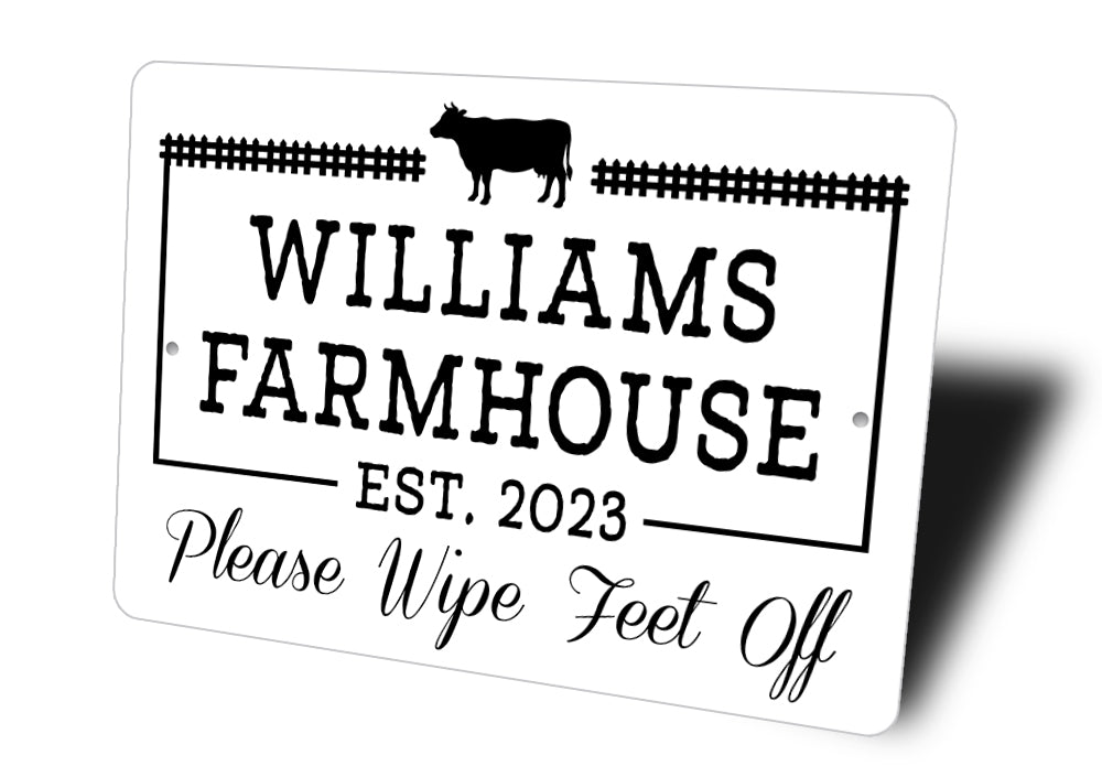 Family Name Farmhouse Please Wipe Feet Off Sign