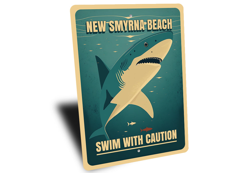 New Smyrna Beach Swim With Caution Shark Zone Sign