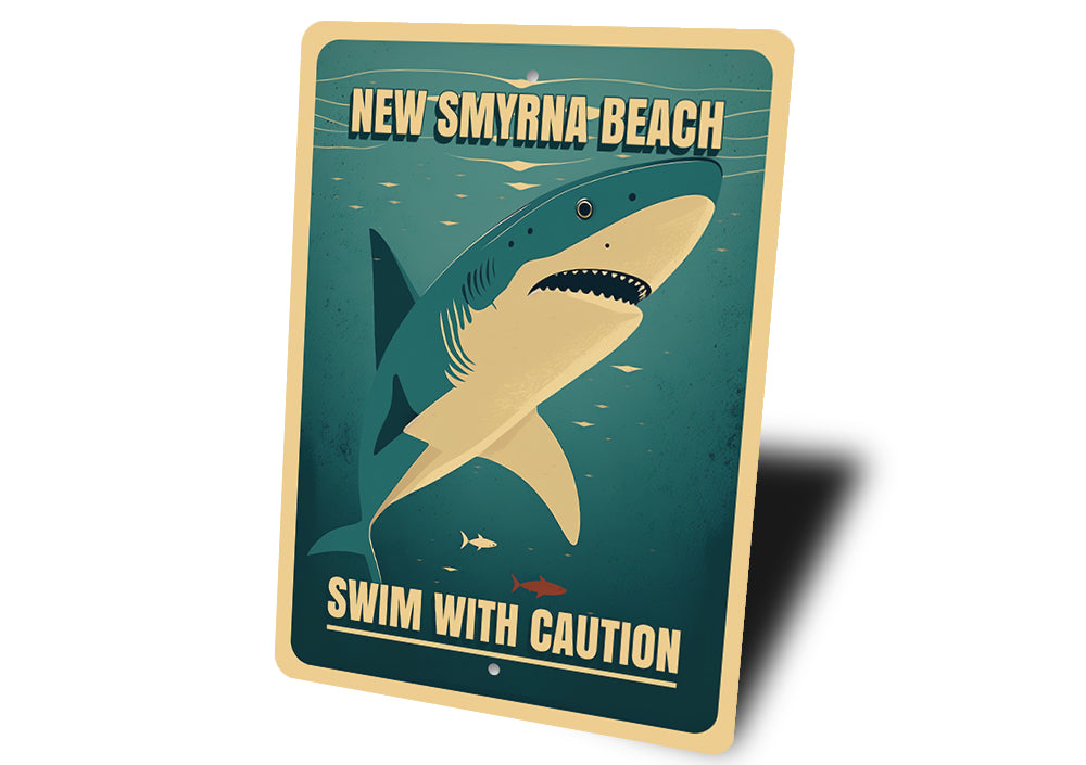 New Smyrna Beach Swim With Caution Shark Zone Sign