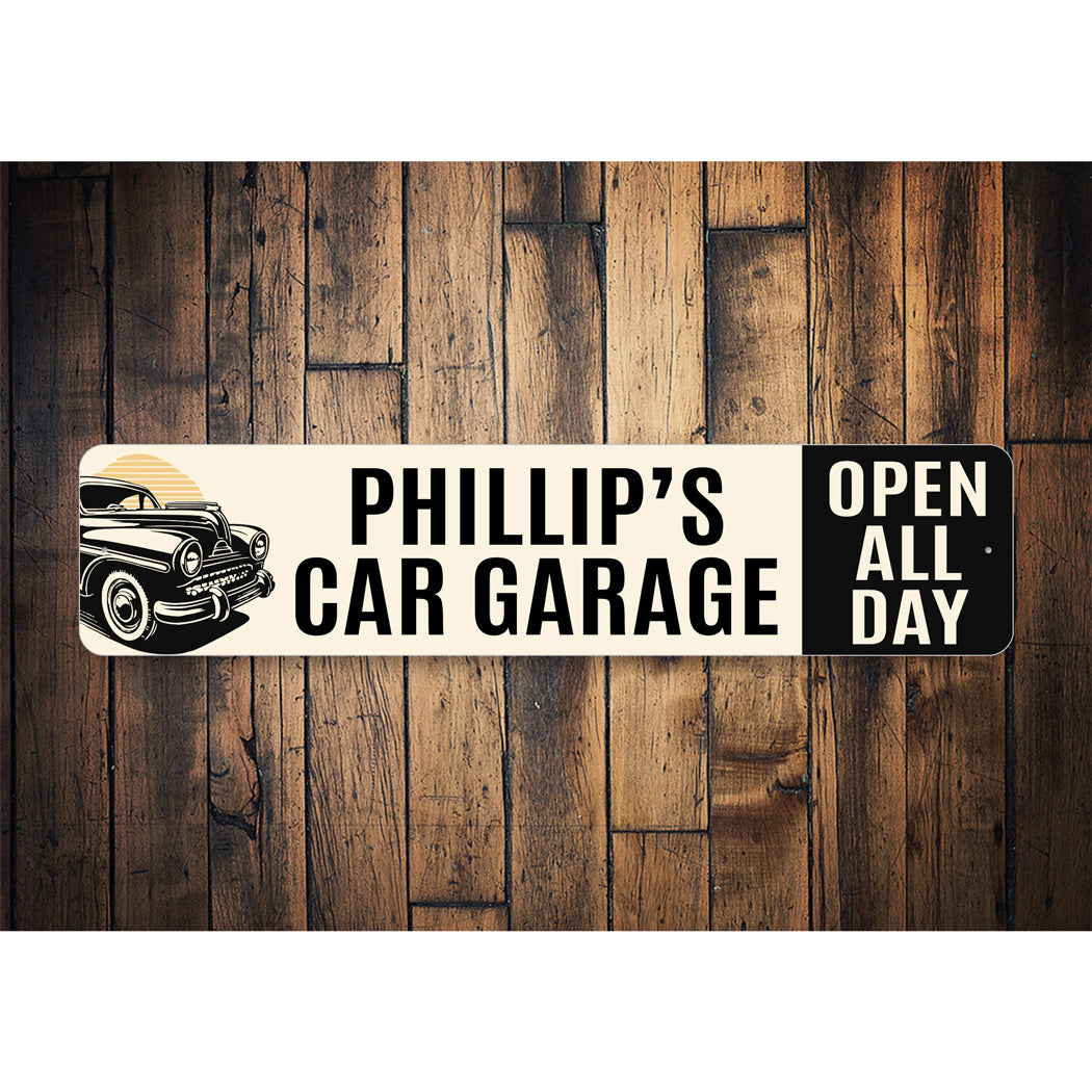 Personalized Car Garage Open All Day Sign