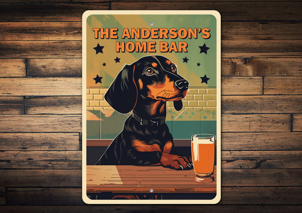 Custom Family Name Dachshund Home Bar Sign