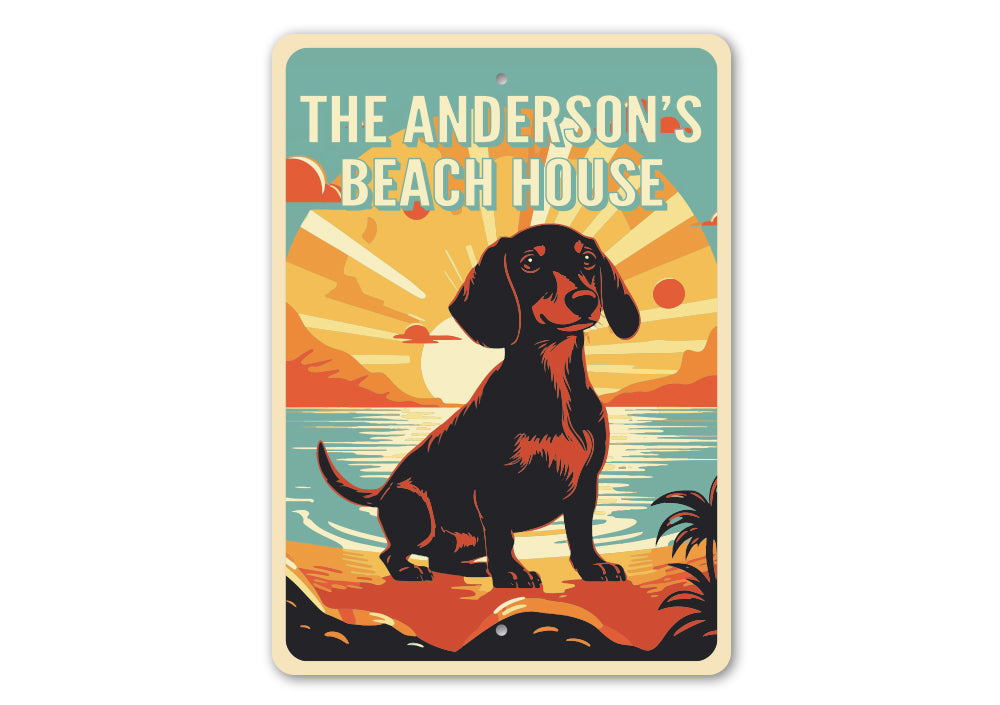 Family Name Dachshund Dog Beach House Sign