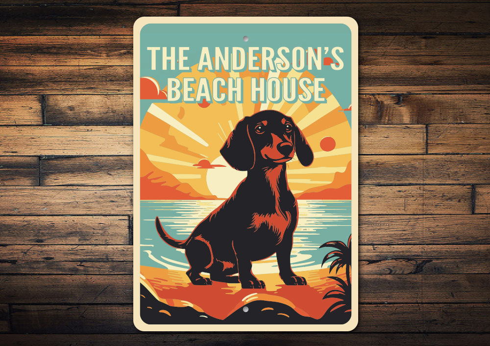 Family Name Dachshund Dog Beach House Sign