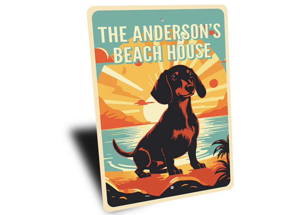 Family Name Dachshund Dog Beach House Sign