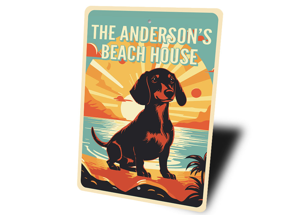 Family Name Dachshund Dog Beach House Sign