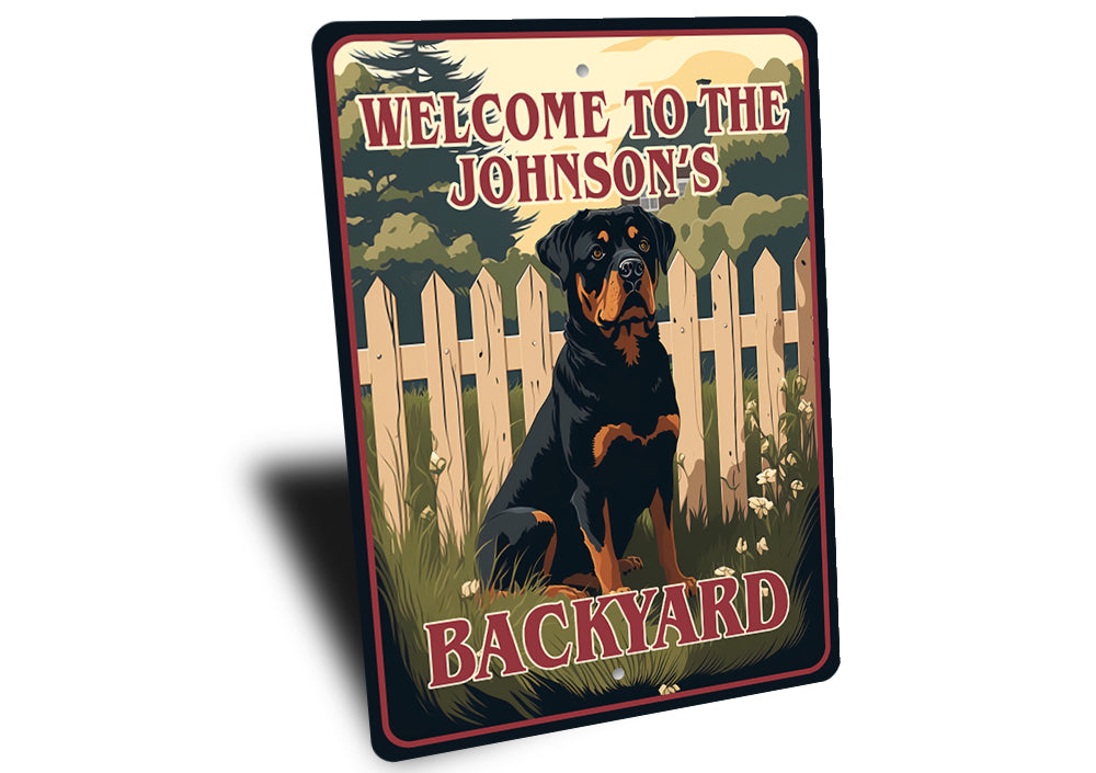 Custom Family Rottweiler K9 Backyard Welcome To Sign