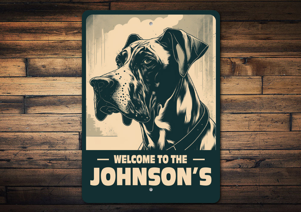 Personalized Family Name Great Dane Welcome Sign