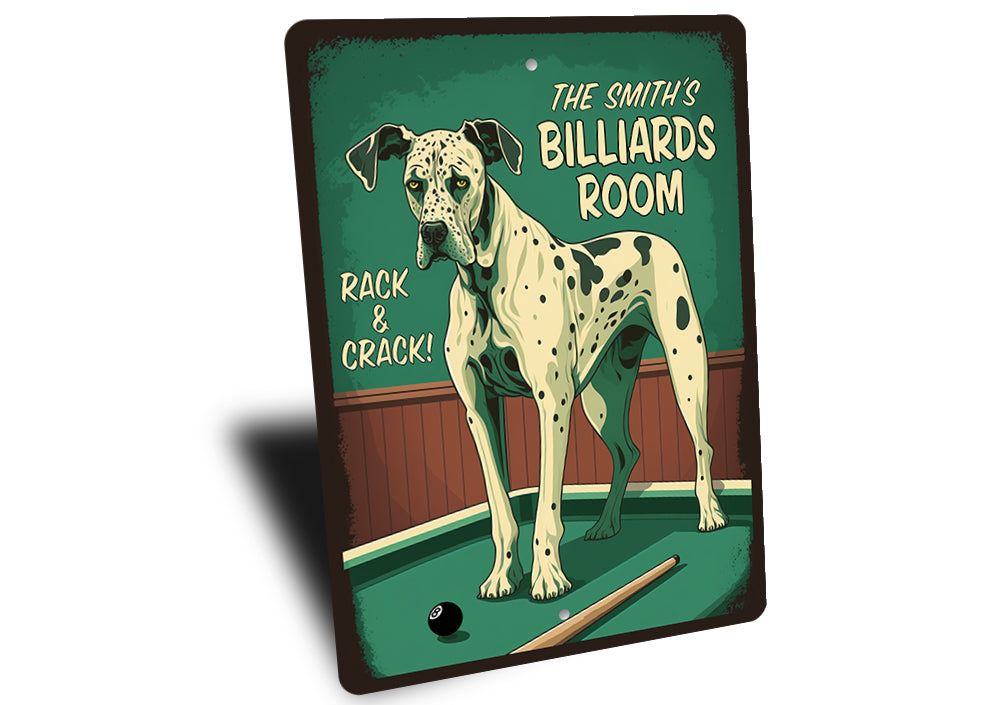 Custom Family Great Dane Billiards Rack And Crack Sign