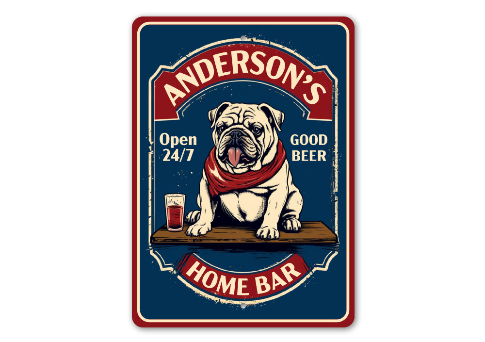 Personalized Family Bulldog Home Bar Sign