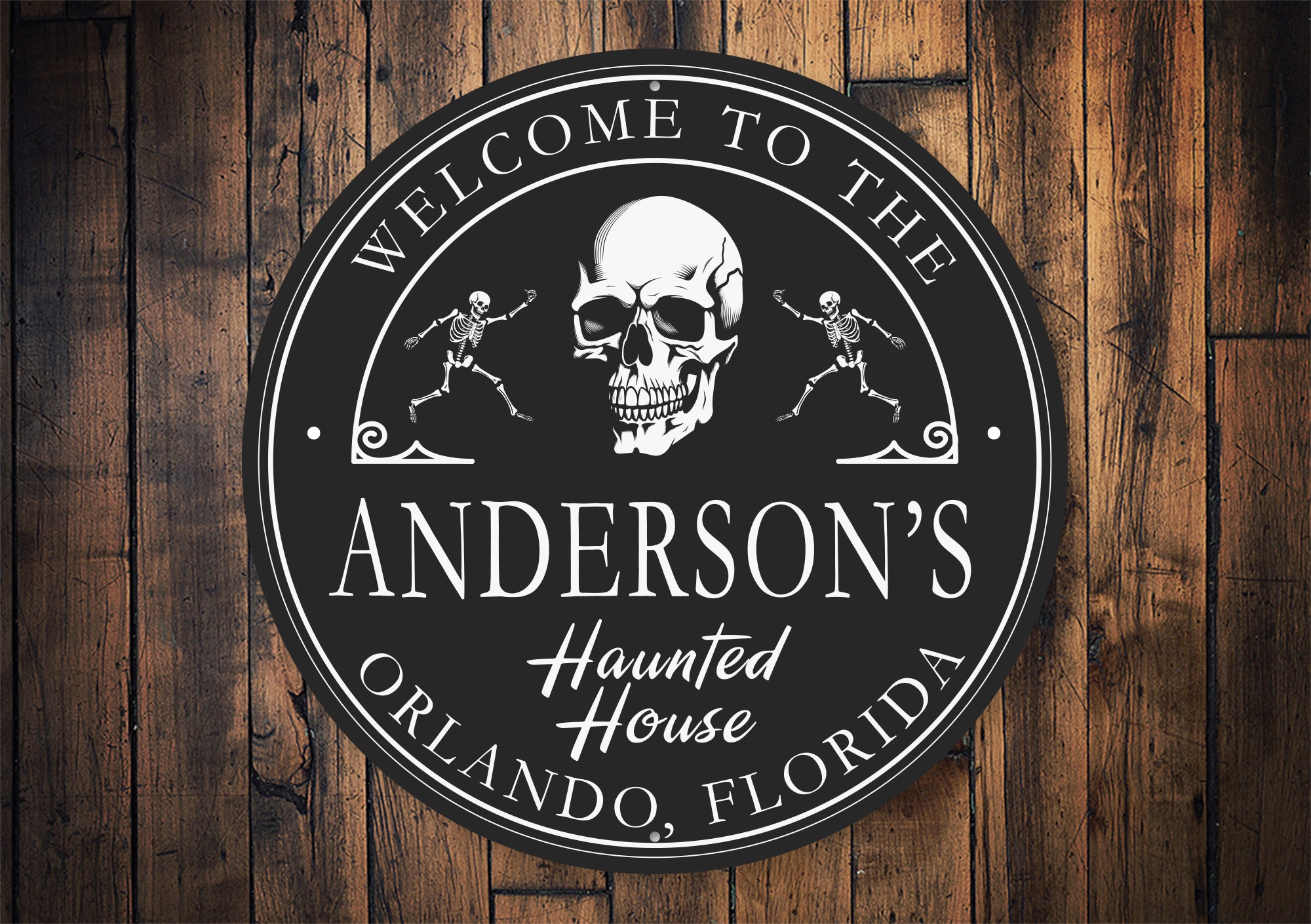 Personalized Welcome To The Haunted House Skeleton Sign