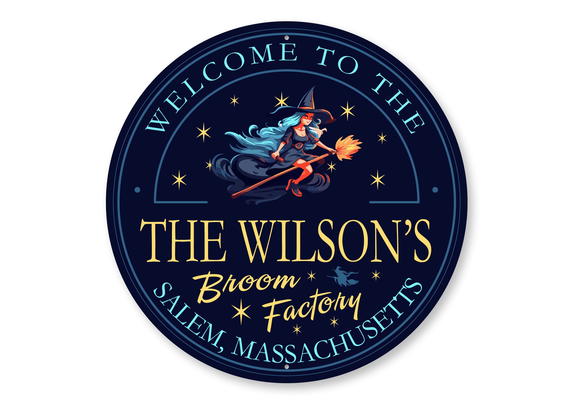 Family Broom Factory Halloween Round Sign