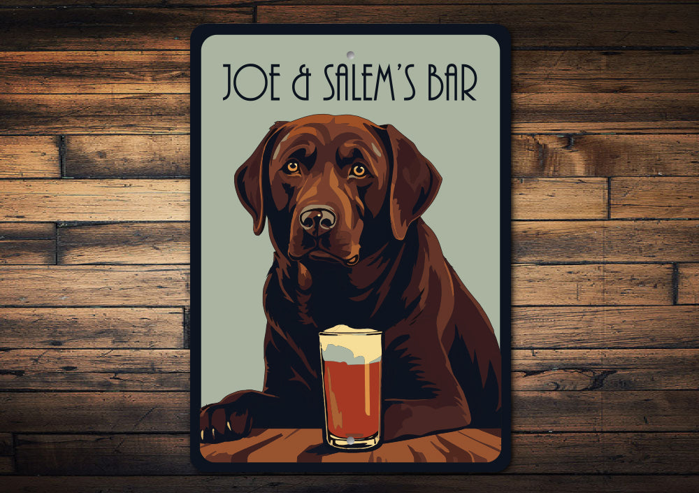 Personalized Chocolate Lab At The Bar Sign