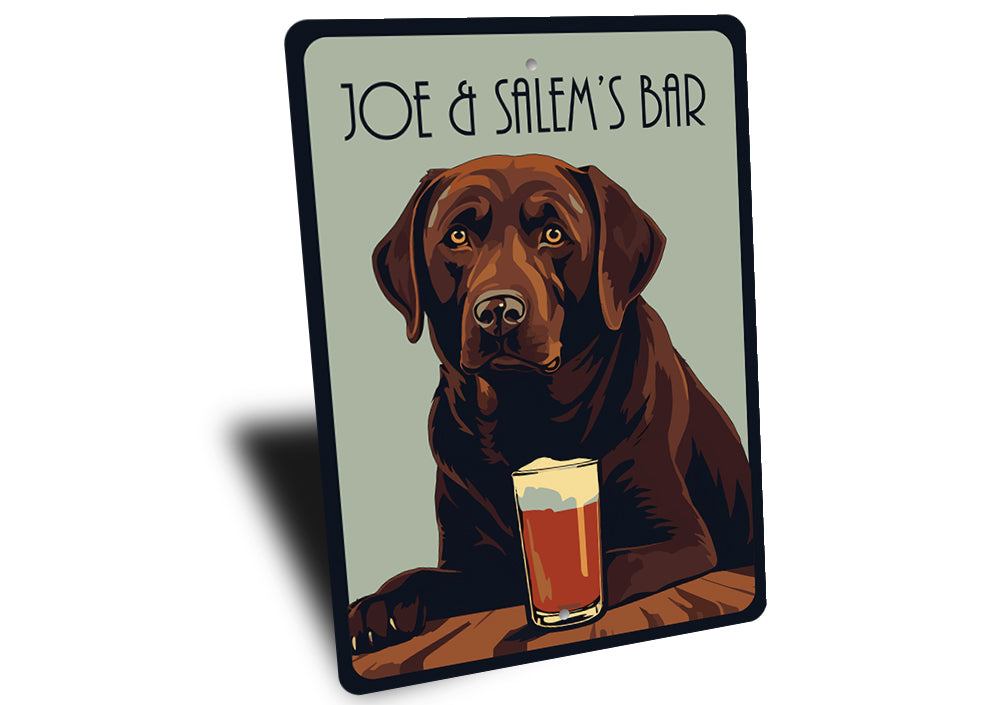 Personalized Chocolate Lab At The Bar Sign