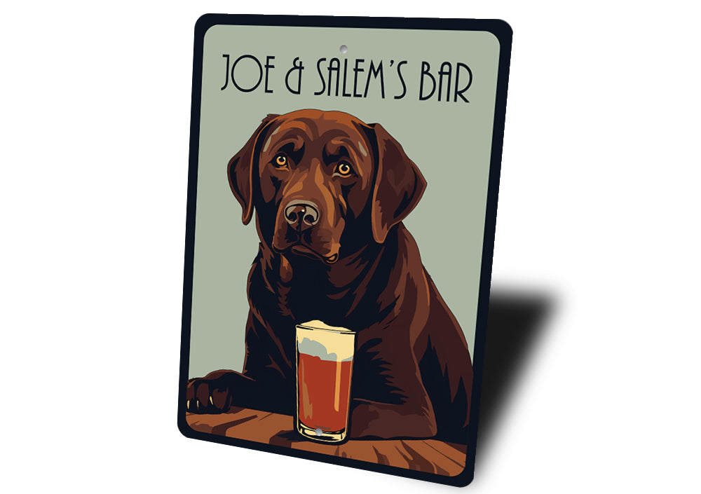 Personalized Chocolate Lab At The Bar Sign
