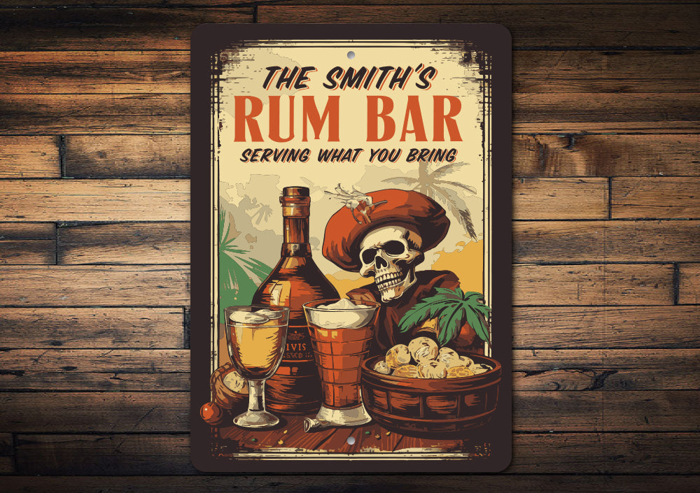 Personalized Family Rum Bar Serving What You Bring Sign