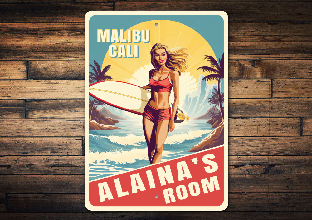 Personalized Surfer Girl Room Surfboard Sign