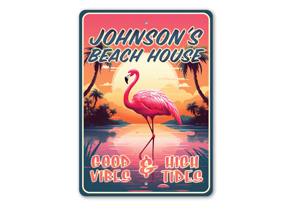 Personalized Flamingo Beach House Good Vibes Sign