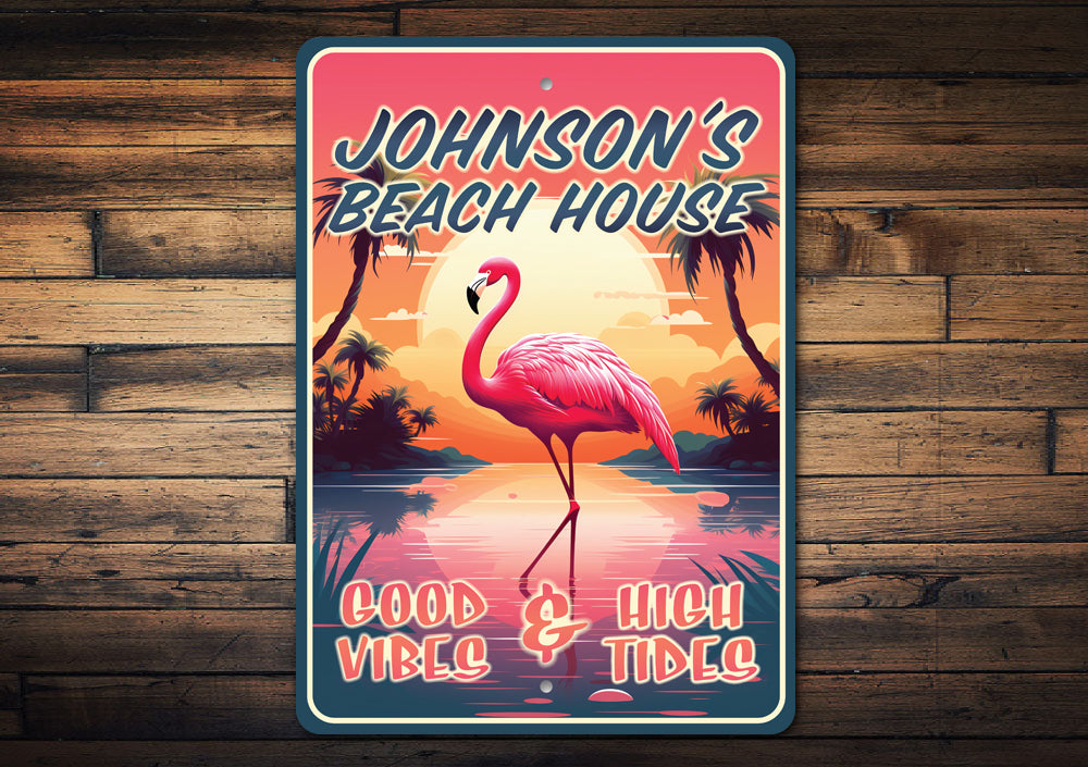 Personalized Flamingo Beach House Good Vibes Sign