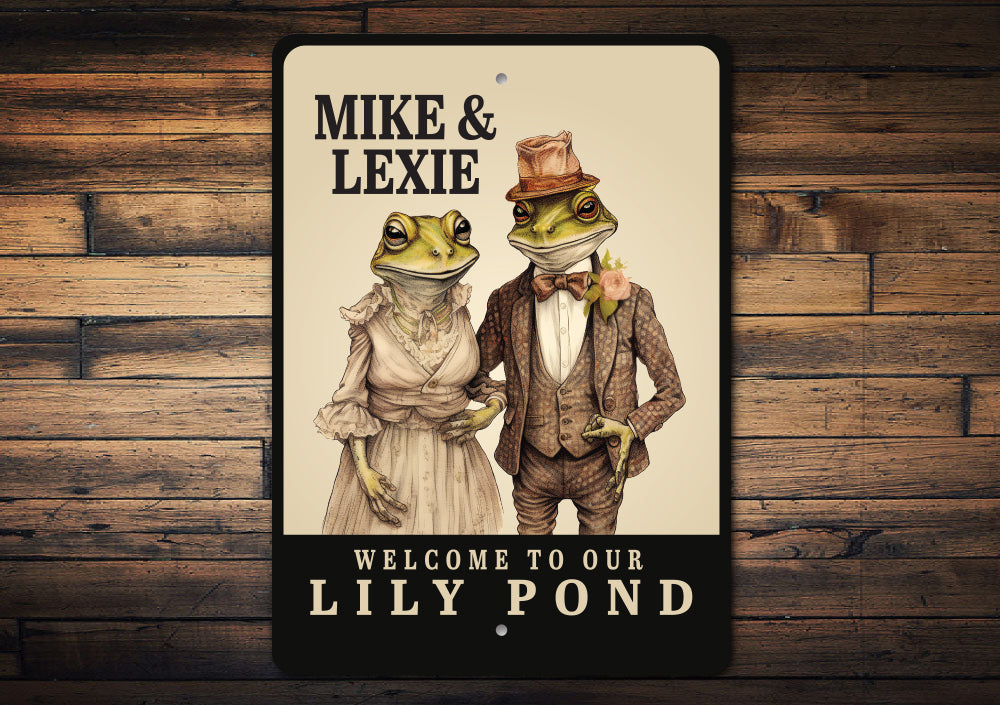 Custom Couples Frog Lily Pond Sign