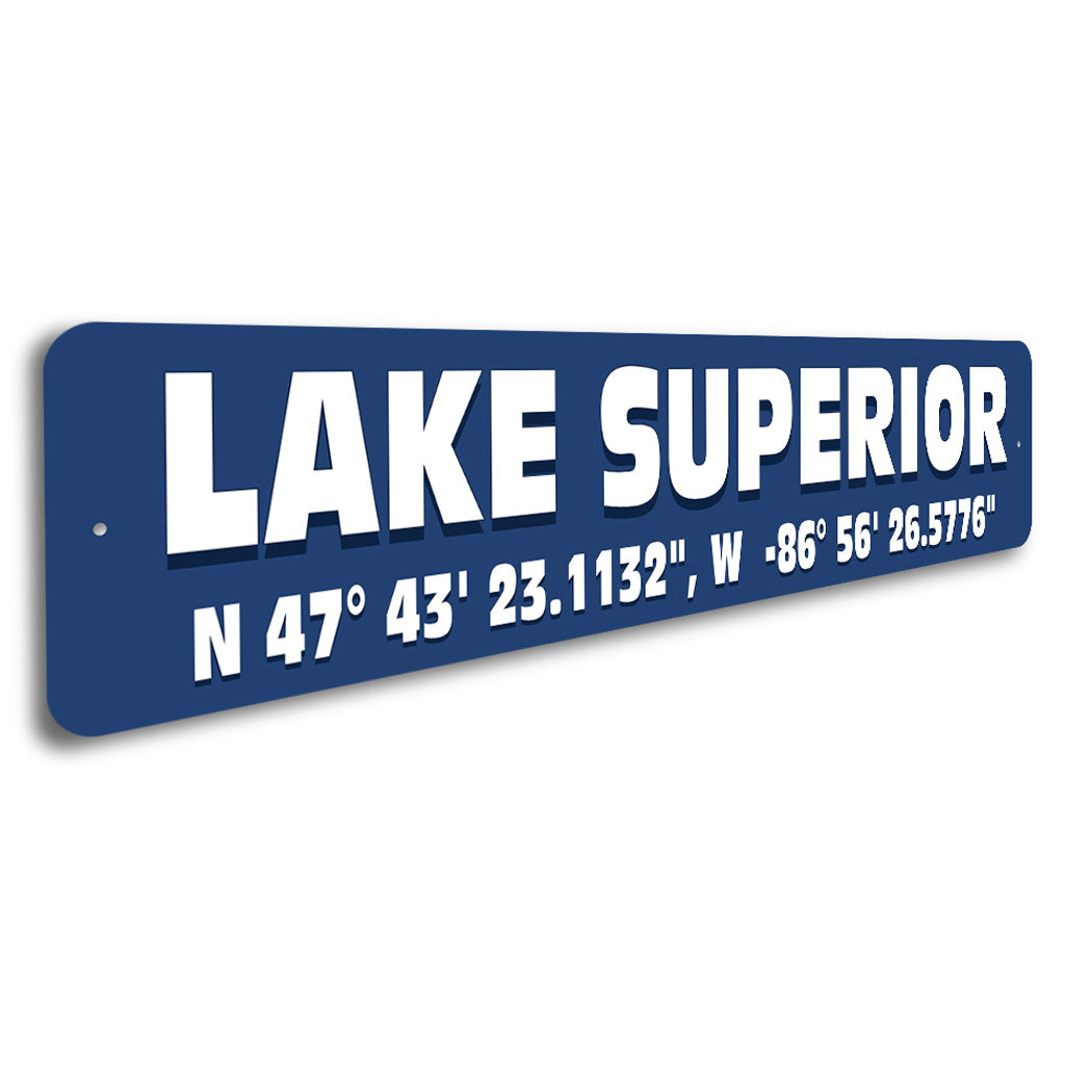 Lake Superior Coordinates Sign