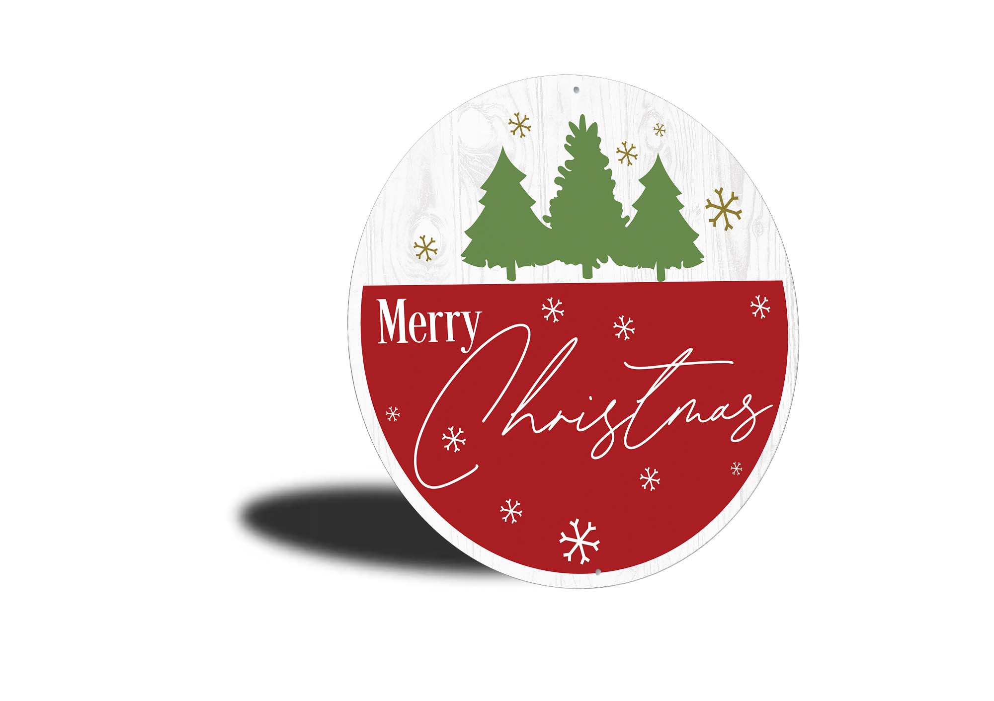 Merry Christmas Pine Tree Round Sign