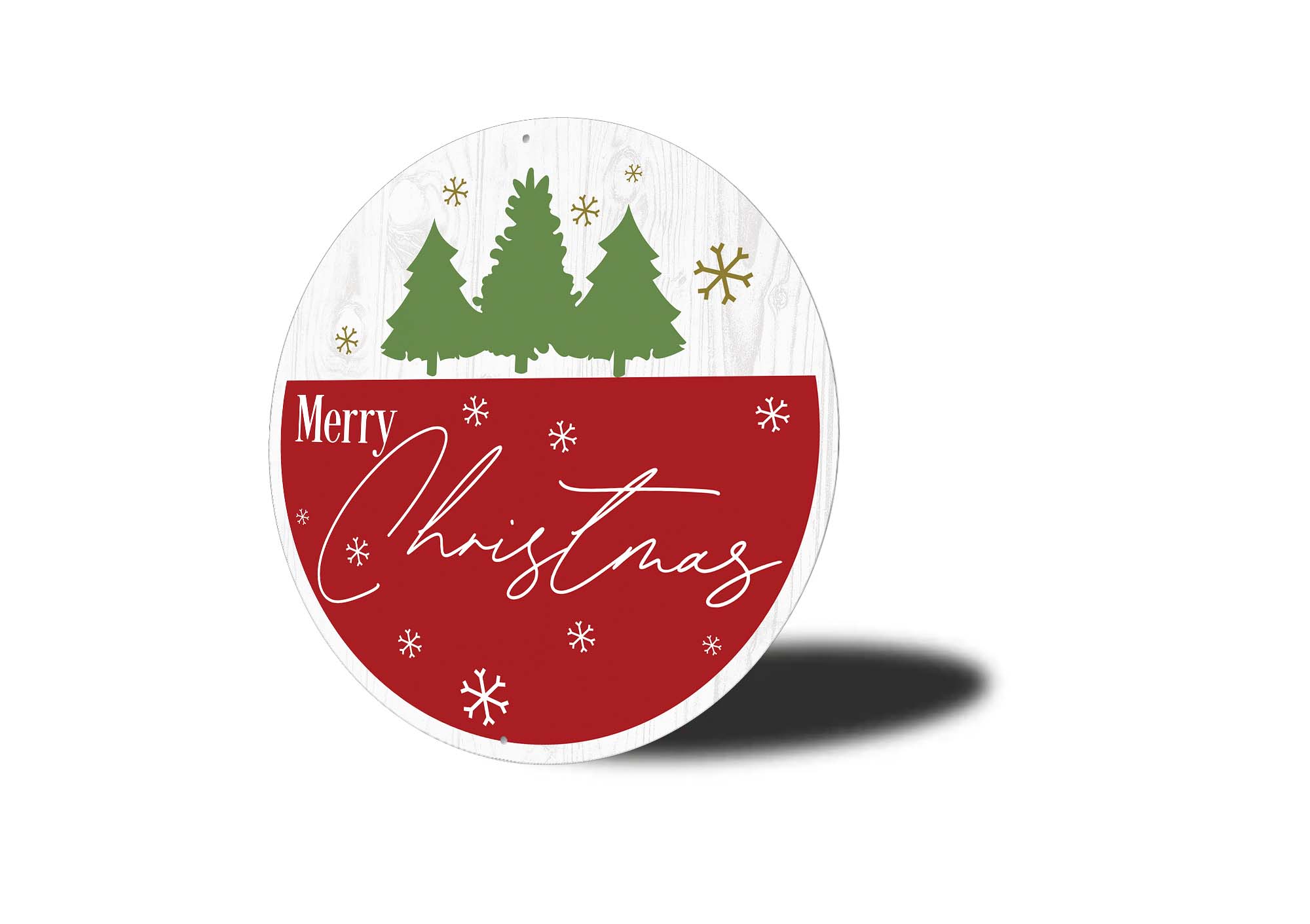 Merry Christmas Pine Tree Round Sign
