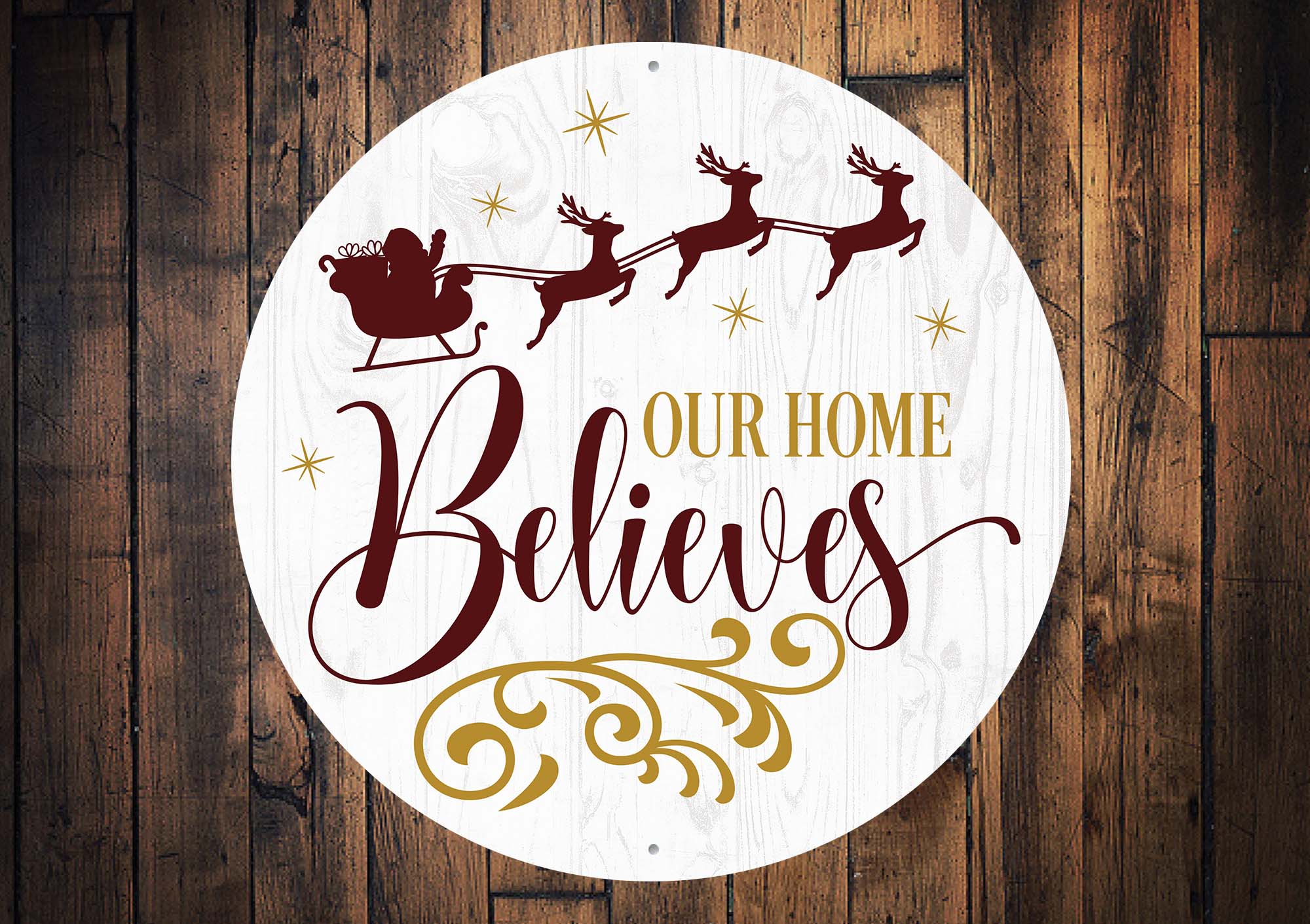 Our Home Believes Santa Reindeer Sleigh Sign