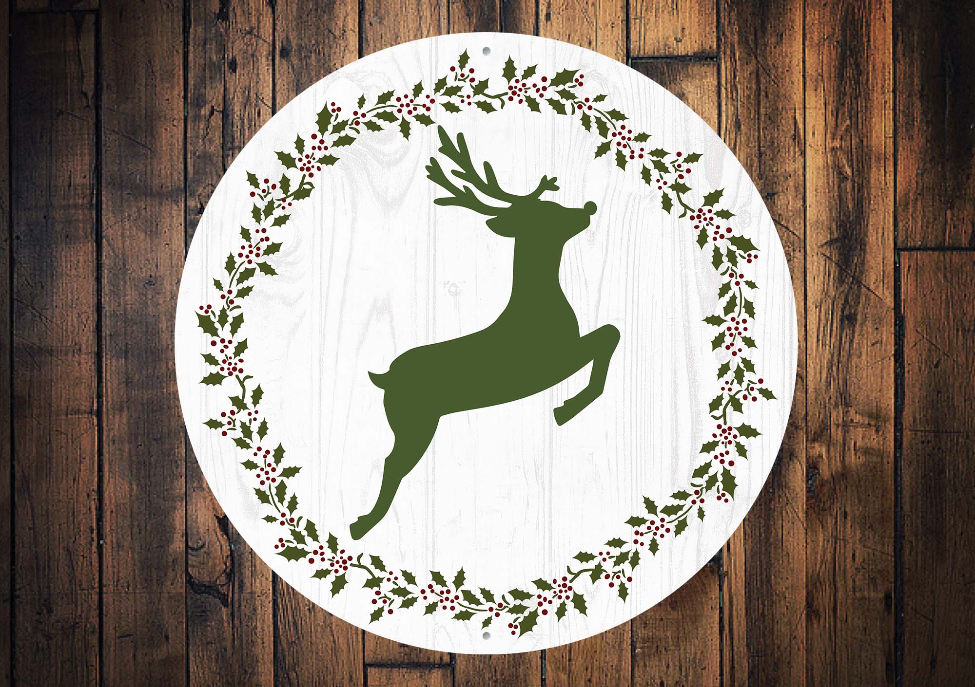 Reindeer Wreath Round Christmas Sign
