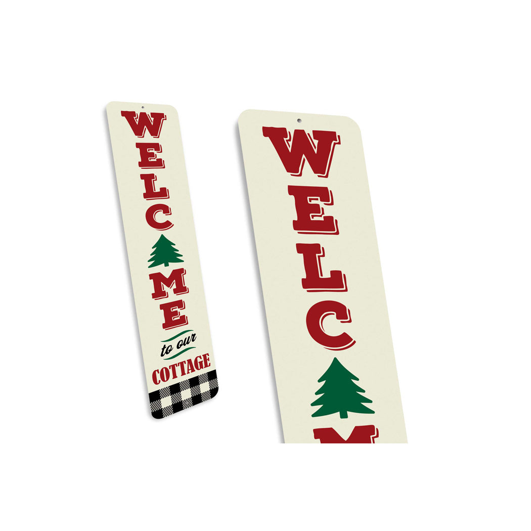 Welcome To Our Cottage Plaid Pattern Sign