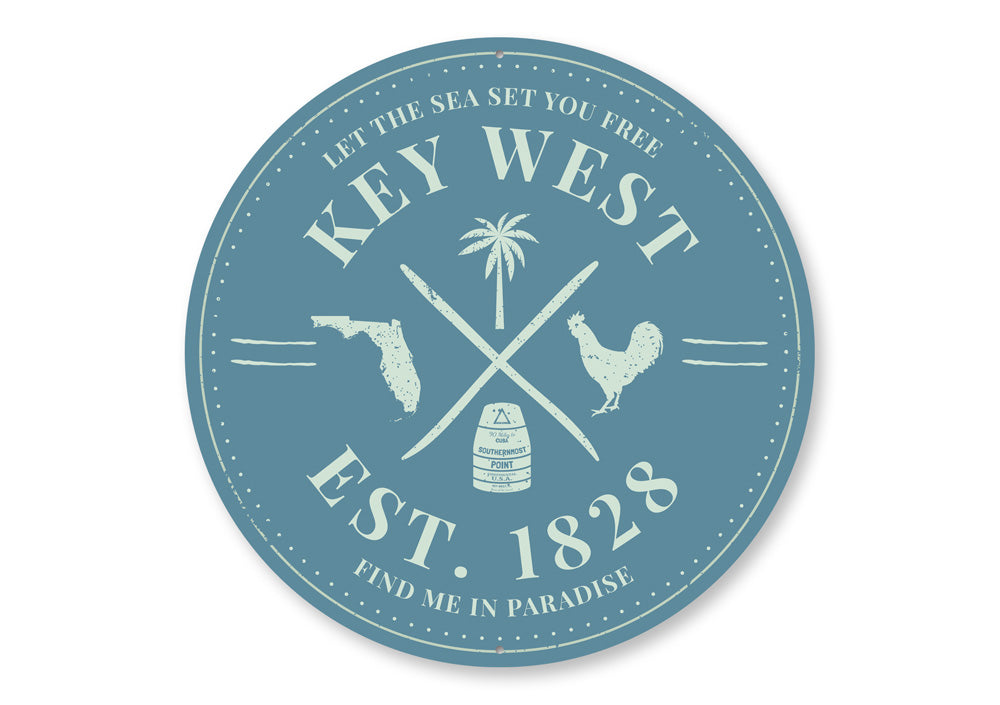 Key West Est. Date Sign, Let The Sea Set You Free Beach Sign