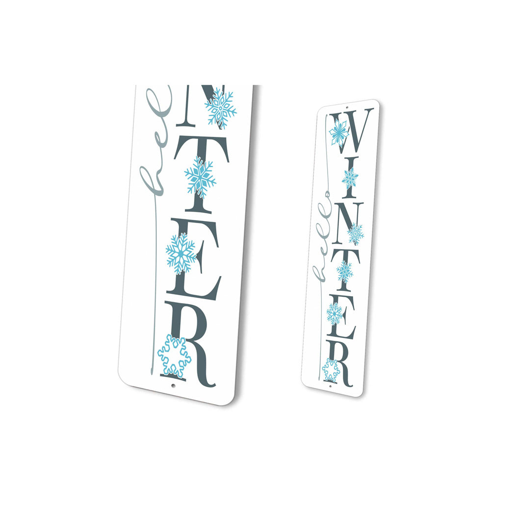 Hello Winter Vertical Metal Sign