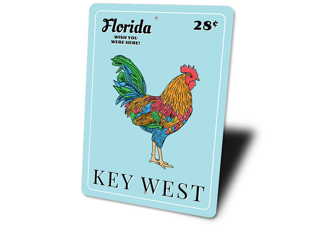 Key West Florida Rooster Stamp Sign