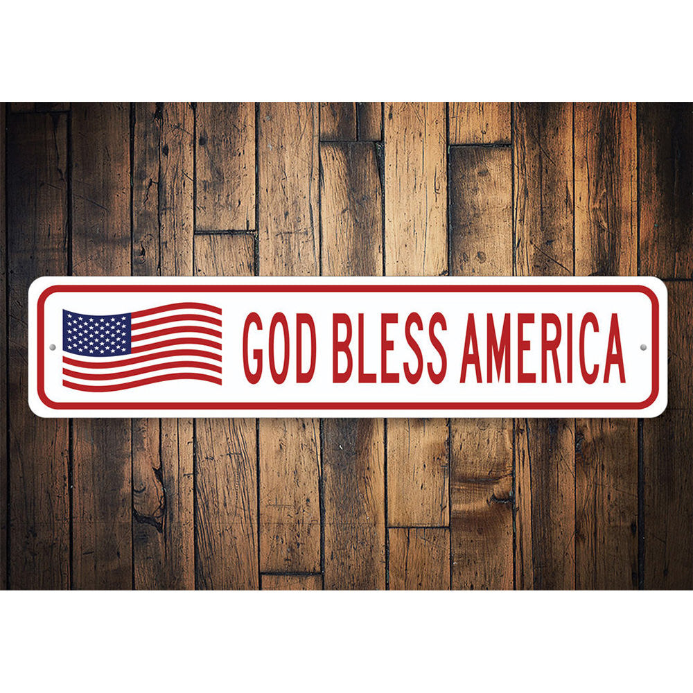 God Bless America US American Flag Sign Aluminum Sign