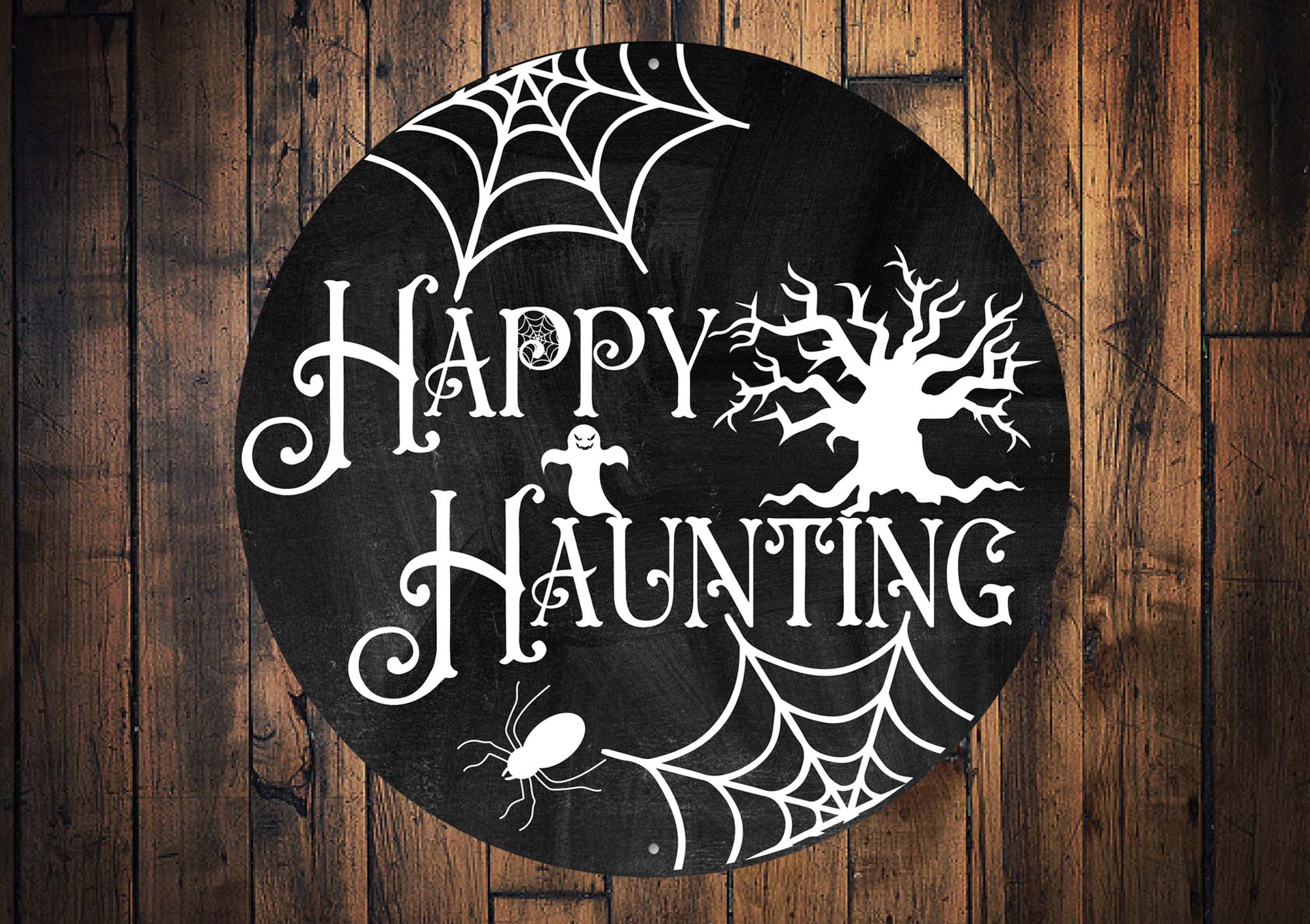 Happy Haunting Spider Web Halloween Sign